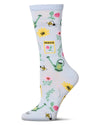 Flower Garden Bamboo Blend Crew Sock : Color: Sky Blue