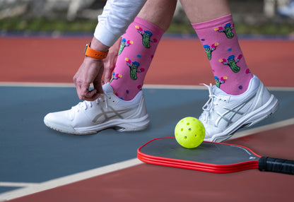 Women's Pickleball Bamboo Blend Crew Sock : Color: Fuchsia Pink