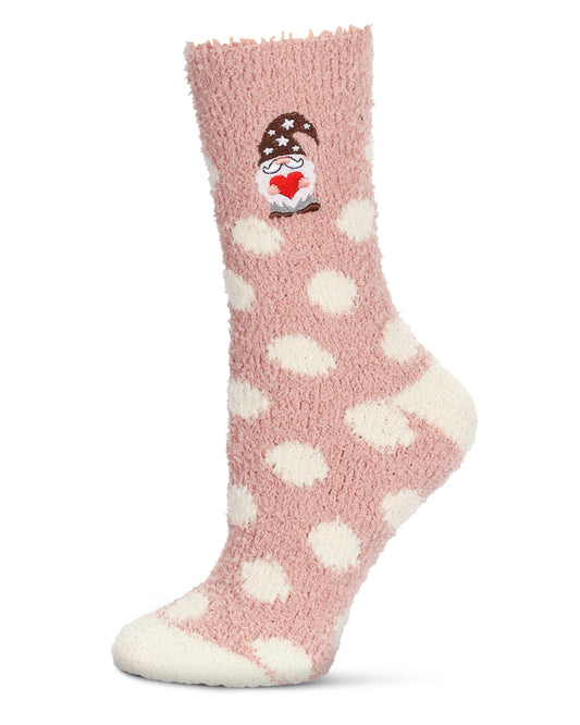 Polka Dot Gnome Embroidery Cozy Crew Socks : Color: Blush