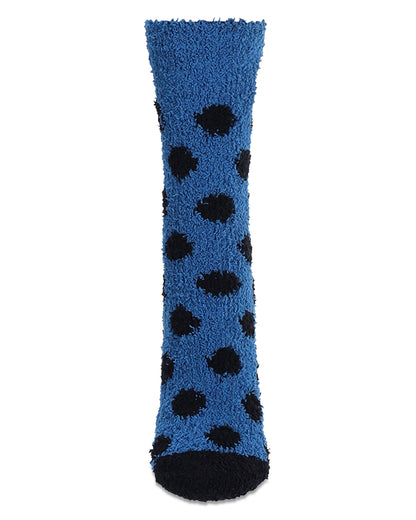 Women's Polka Dot Smiley Face Embroidery Cozy Crew Socks : Color: Blue