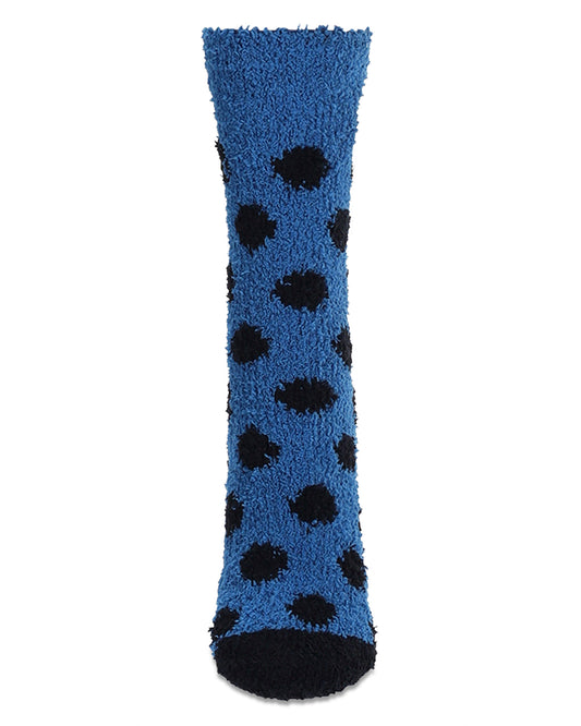 Women's Polka Dot Smiley Face Embroidery Cozy Crew Socks : Color: Blue