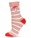 Women's Striped Mushroom Embroidery Cozy Crew Socks : Color: Blush