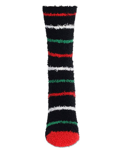 Women's Striped Reindeer Embroidery Cozy Crew Socks : Color: Black