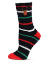 Women's Striped Reindeer Embroidery Cozy Crew Socks : Color: Black