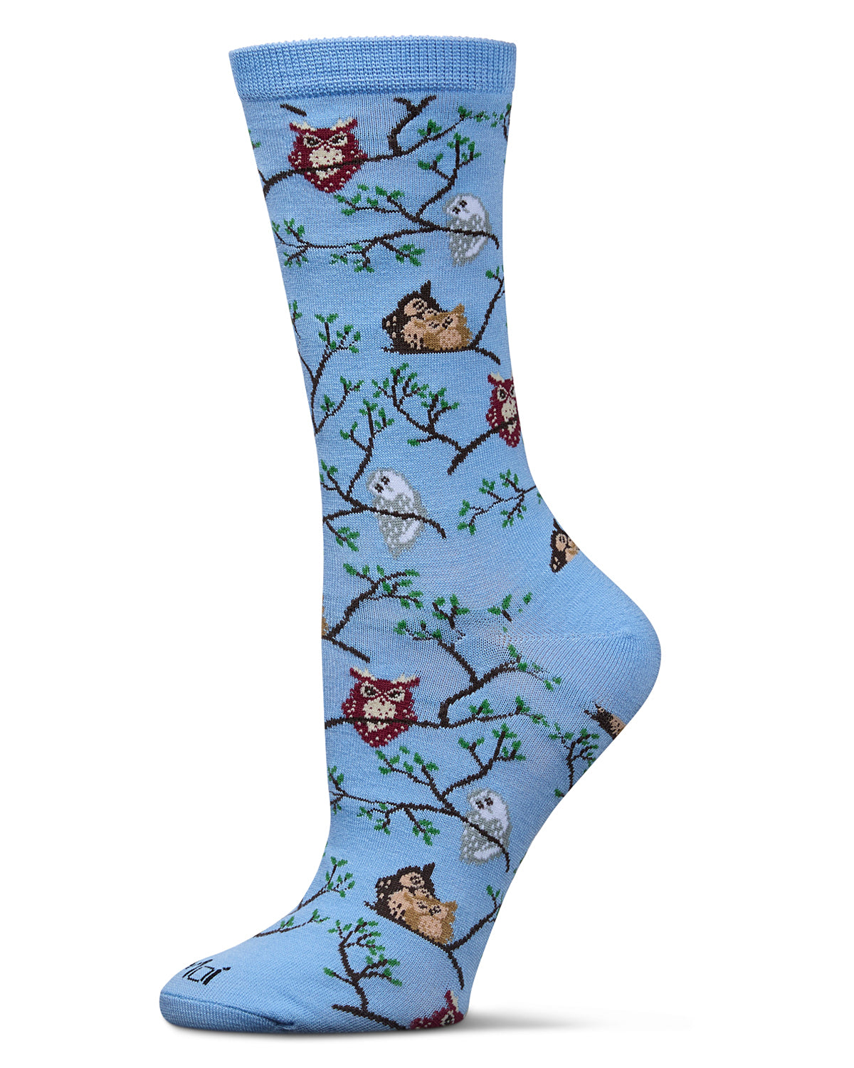 Women's Owls Bamboo Crew Socks : Color: Light Blue