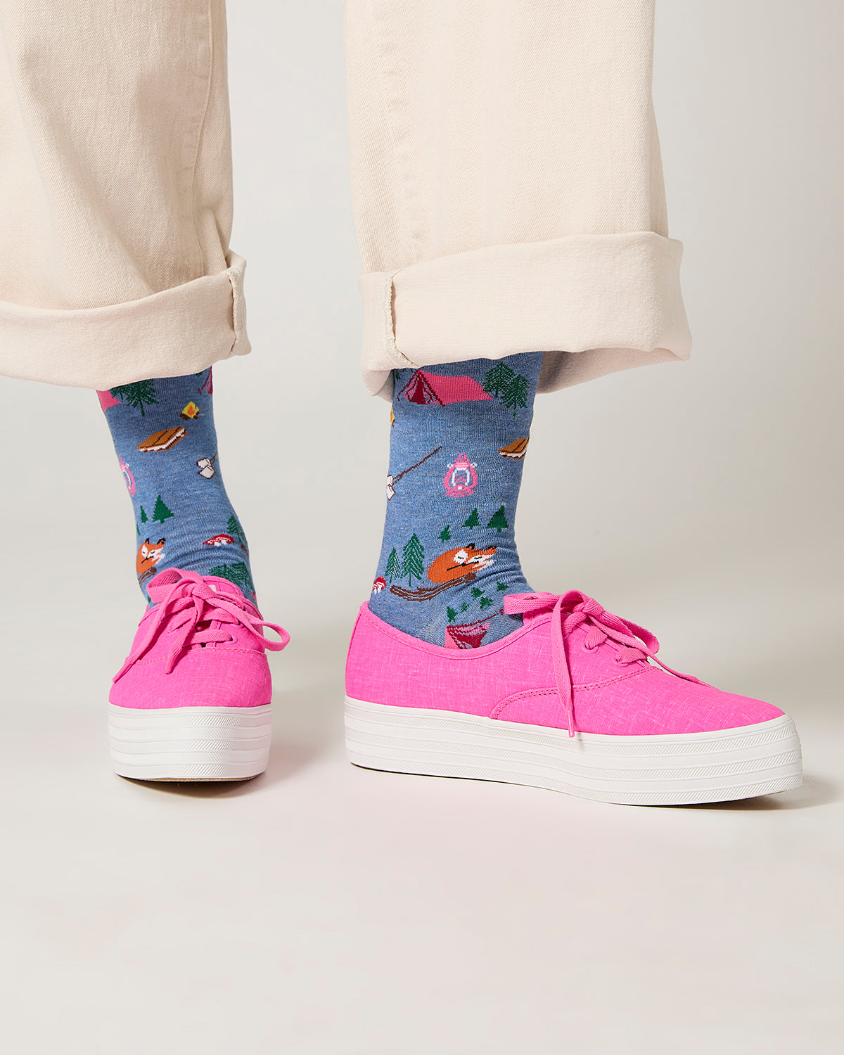 Women's Camping Trip Bamboo Crew Socks : Color: Denim Heather