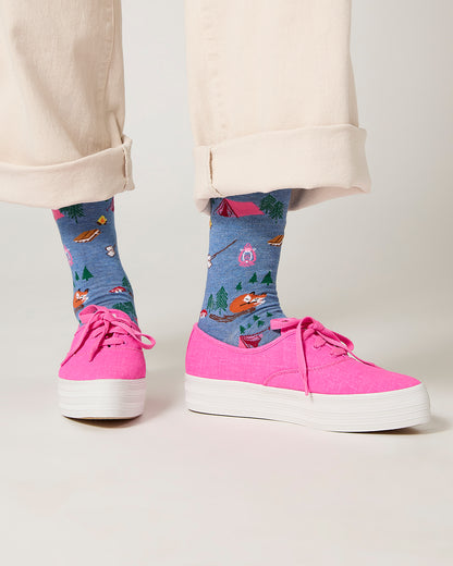 Women's Camping Trip Bamboo Crew Socks : Color: Denim Heather