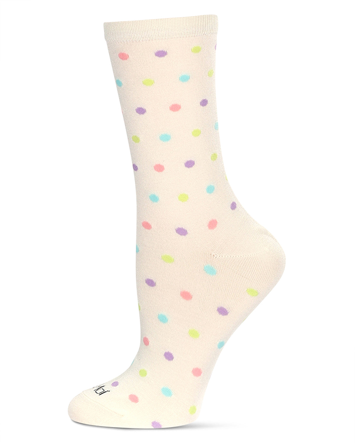 Women's Multi Dots Bamboo Crew Socks : Color: Marshmallow