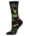 Women's Mardi Gras Bamboo Crew Socks : Color: Black
