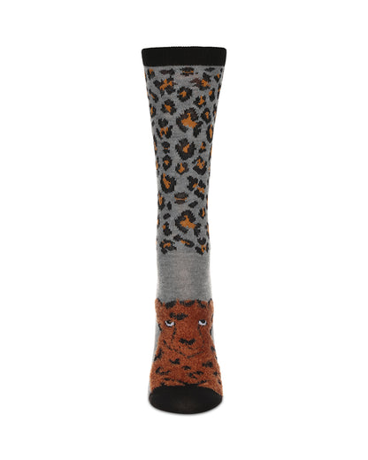 Women's Foot Pet Cheetah Crew Socks : Color: Med Gray Heather