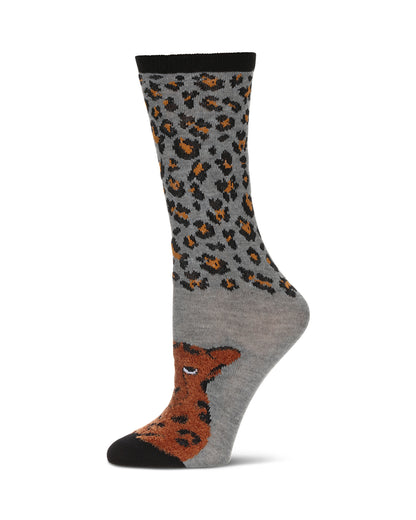 Women's Foot Pet Cheetah Crew Socks : Color: Med Gray Heather