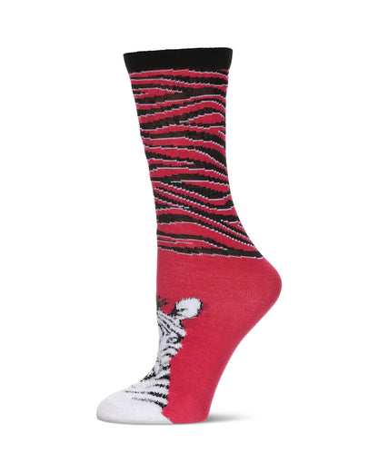 Women's Foot Pet Zebra Crew Socks : Color: Fuchsia