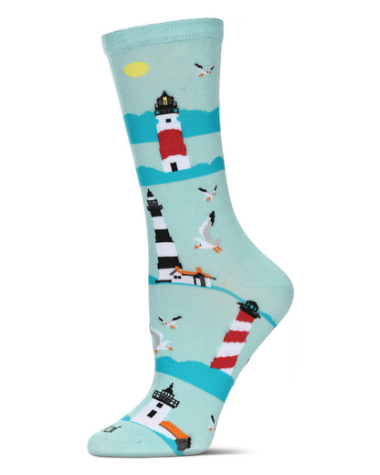 Women's Lighthouse Rayon From Bamboo Crew Socks : Color: Aqua