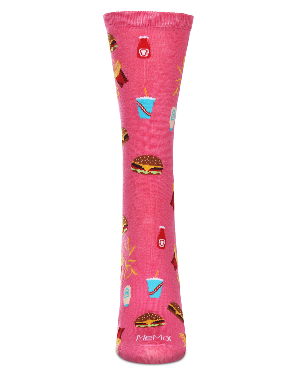 Women's Burger & Fries Rayon From Bamboo Crew Socks : Color: Pink Carnation