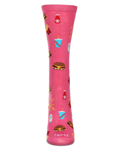 Women's Burger & Fries Rayon From Bamboo Crew Socks : Color: Pink Carnation