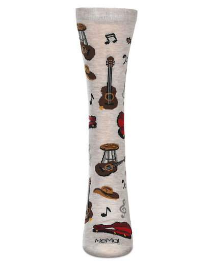 Women's Guitars Bamboo Crew Socks : Color: Ivory Heather