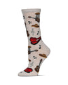 Women's Guitars Bamboo Crew Socks : Color: Ivory Heather