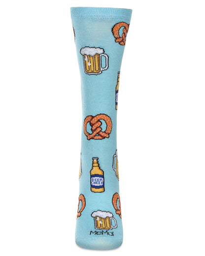 Women's Pretzels & Beer Bamboo Crew Socks : Color: Blue Topaz