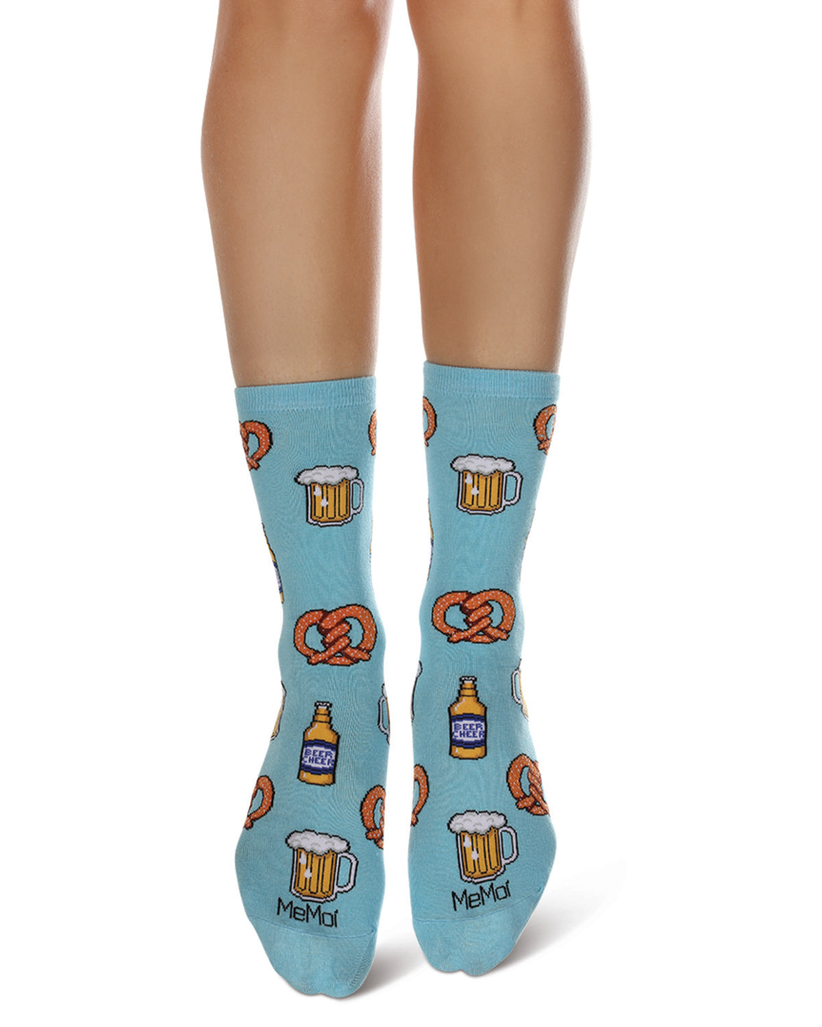 Women's Pretzels & Beer Bamboo Crew Socks : Color: Blue Topaz