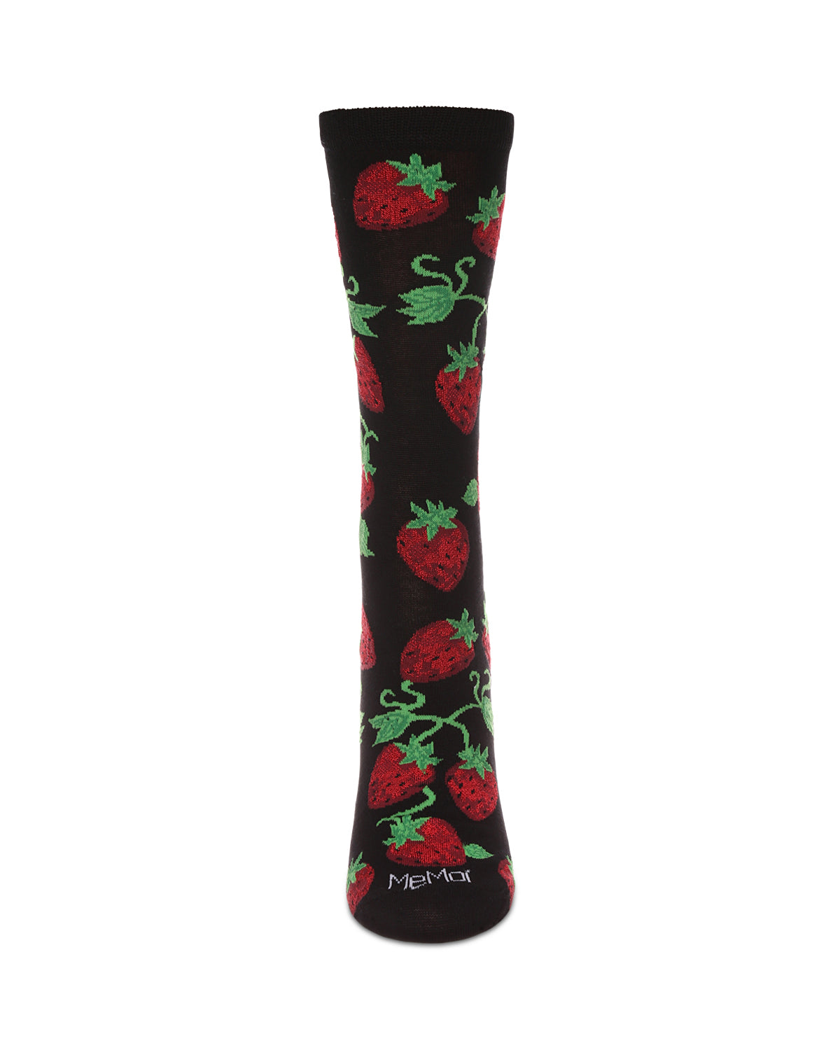Women's Strawberry Vines Bamboo Crew Socks : Color: Black