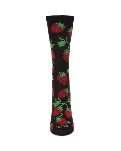 Women's Strawberry Vines Bamboo Crew Socks : Color: Black