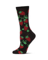 Women's Strawberry Vines Bamboo Crew Socks : Color: Black