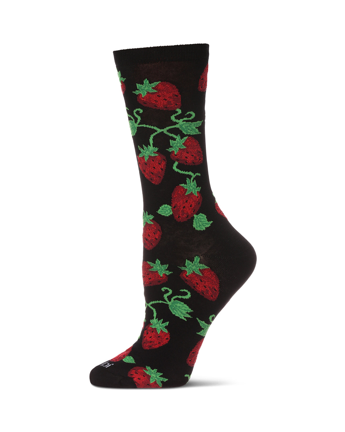 Women's Strawberry Vines Bamboo Crew Socks : Color: Black