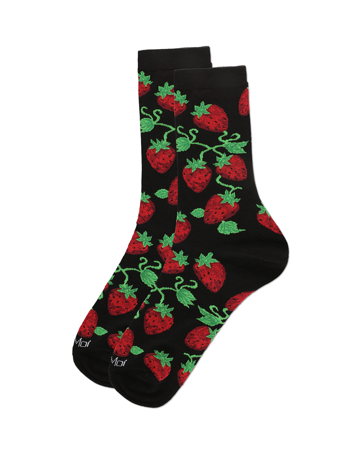 Women's Strawberry Vines Bamboo Crew Socks : Color: Black