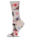 Women's Dogs On Beach Bamboo Crew Socks : Color: Ivory Heather