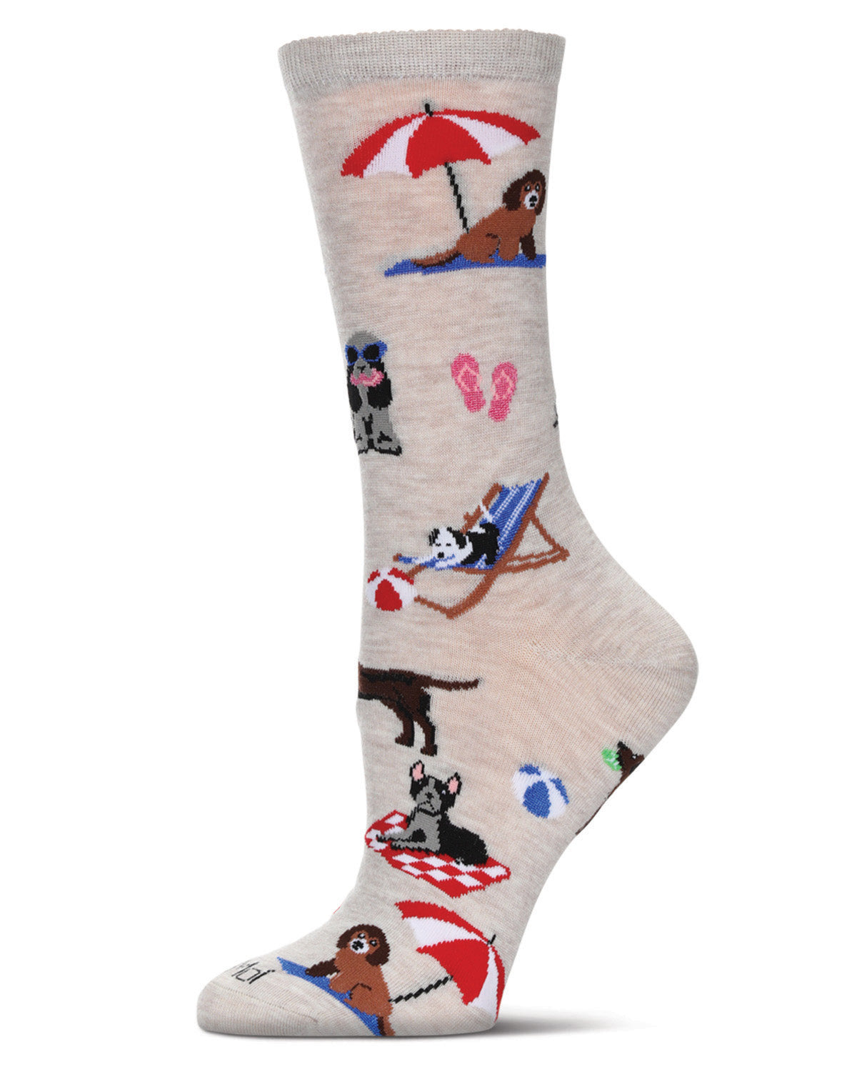 Women's Dogs On Beach Bamboo Crew Socks : Color: Ivory Heather