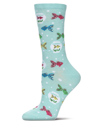 Women's Goldfish Rayon From Bamboo Crew Socks : Color: Aqua