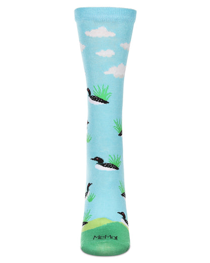 Women's Loon Bird Rayon From Bamboo Crew Socks : Color: Blue Topaz