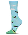 Women's Loon Bird Rayon From Bamboo Crew Socks : Color: Blue Topaz