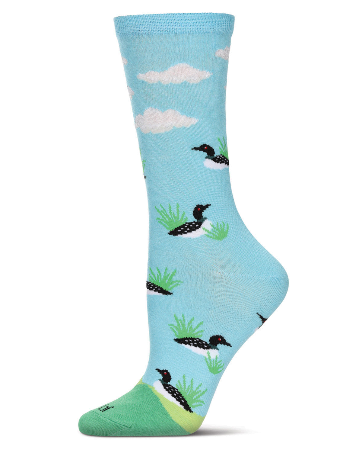 Women's Loon Bird Rayon From Bamboo Crew Socks : Color: Blue Topaz