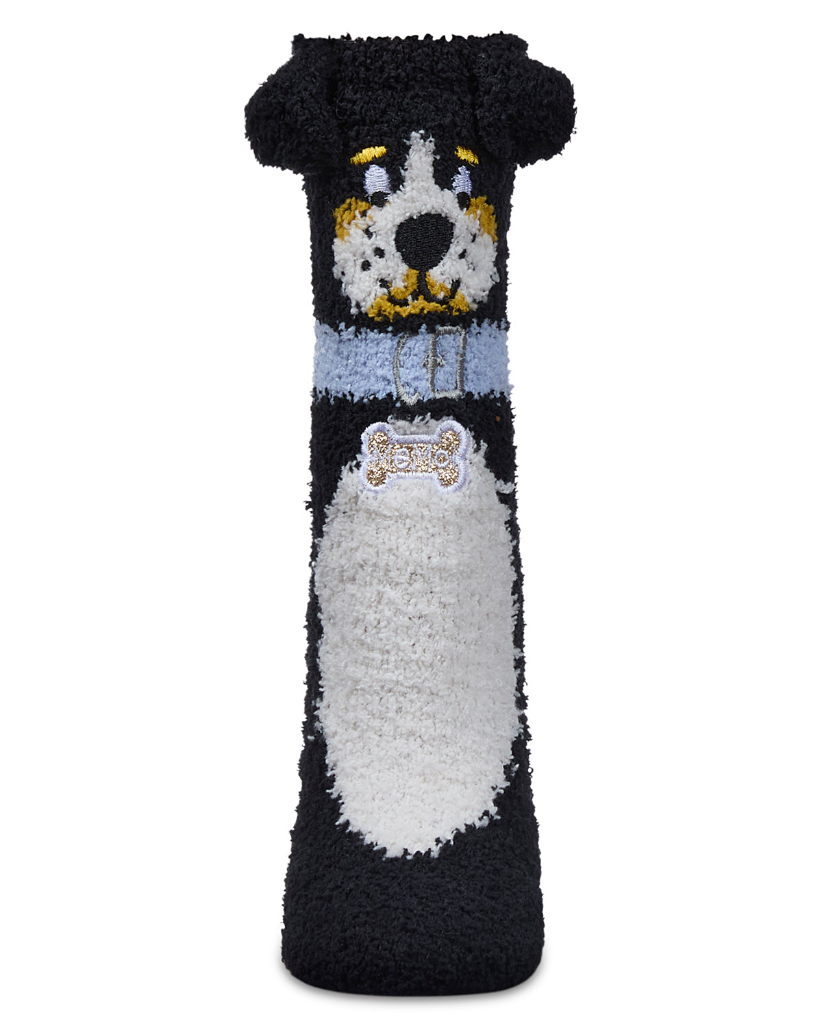 Women's Dog Embellished Plush Crew Socks : Color: Black