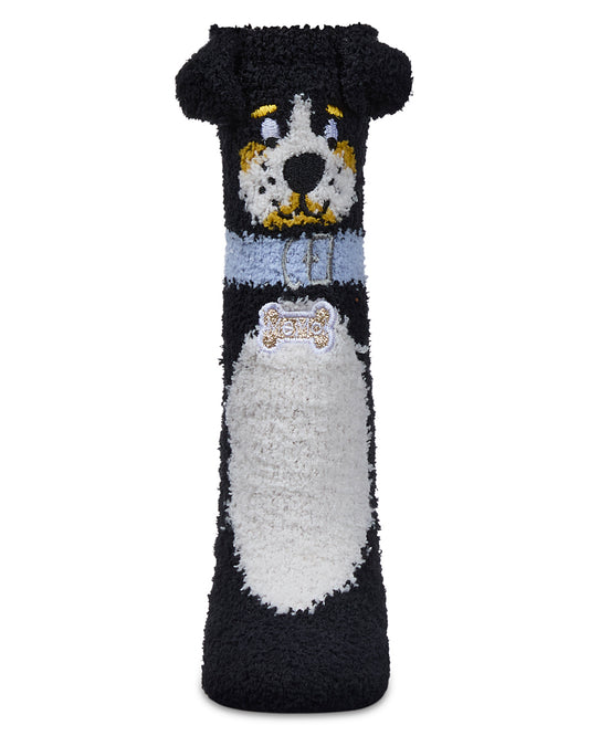 Women's Dog Embellished Plush Crew Socks : Color: Black
