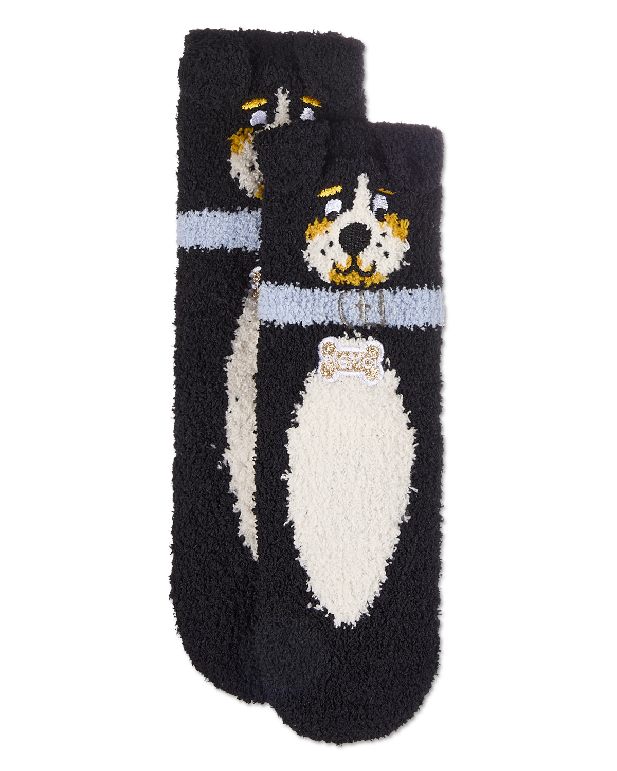 Women's Dog Embellished Plush Crew Socks : Color: Black
