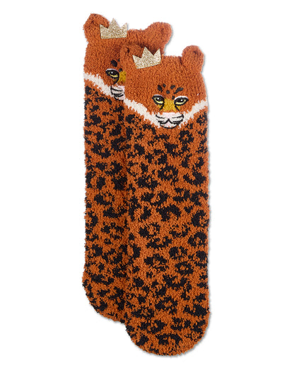 Women's Leopard Embellished Plush Crews : Color: Brown