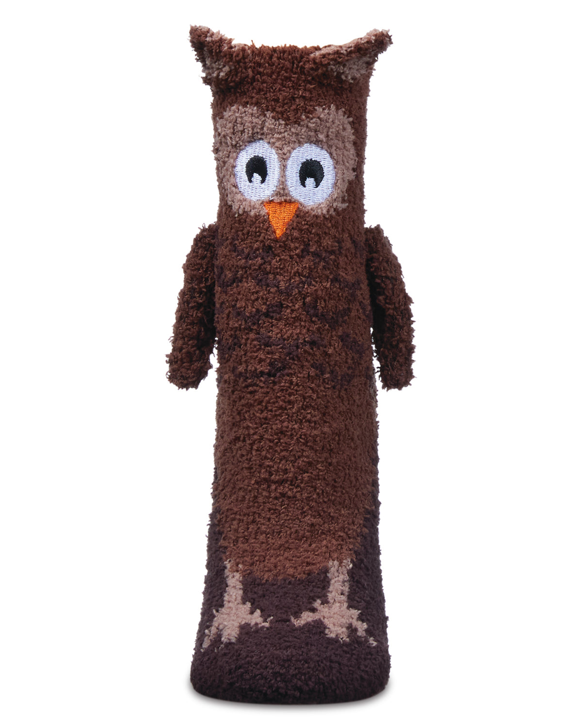 Women's Owl Embellished Plush Crew Socks : Color: Dark Brown