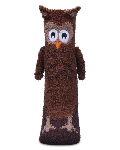 Women's Owl Embellished Plush Crew Socks : Color: Dark Brown