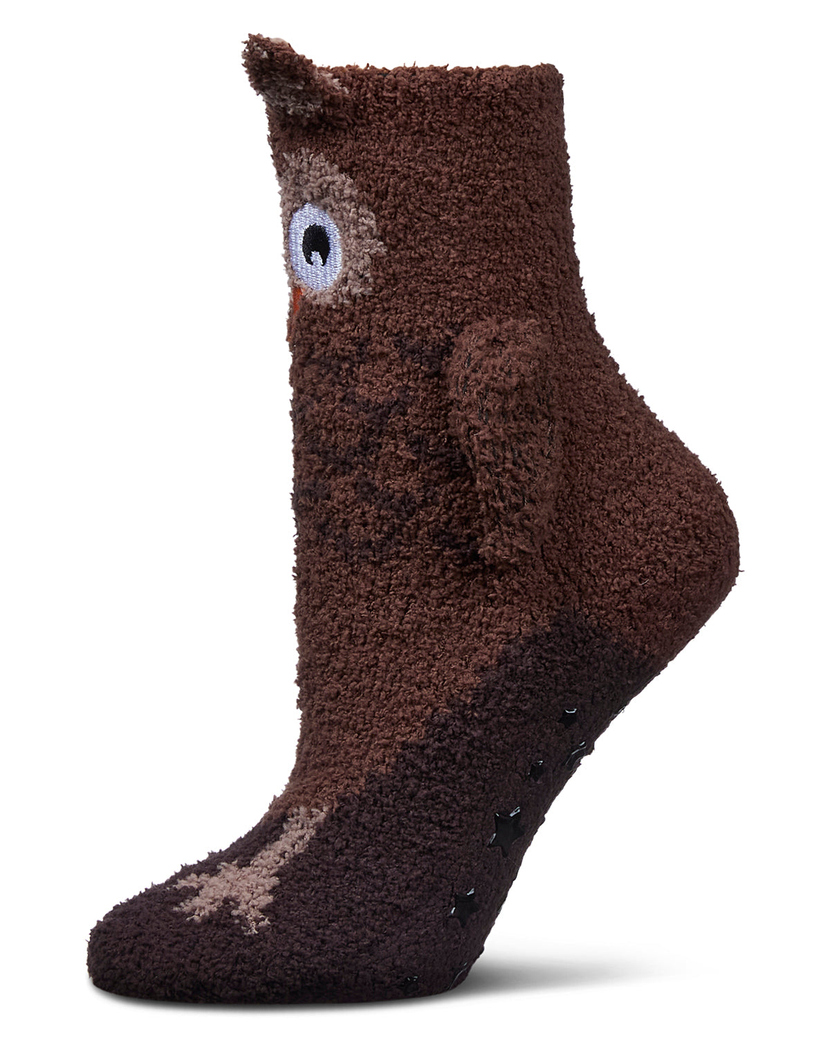 Women's Owl Embellished Plush Crew Socks : Color: Dark Brown