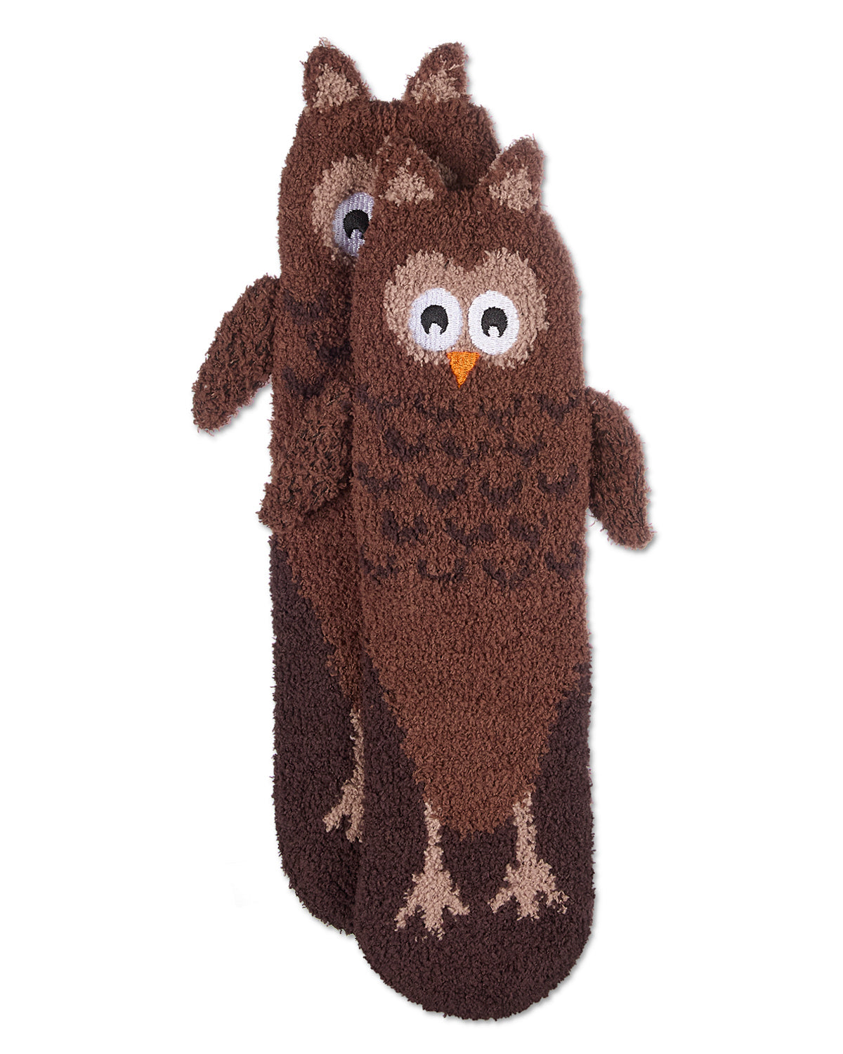 Women's Owl Embellished Plush Crew Socks : Color: Dark Brown