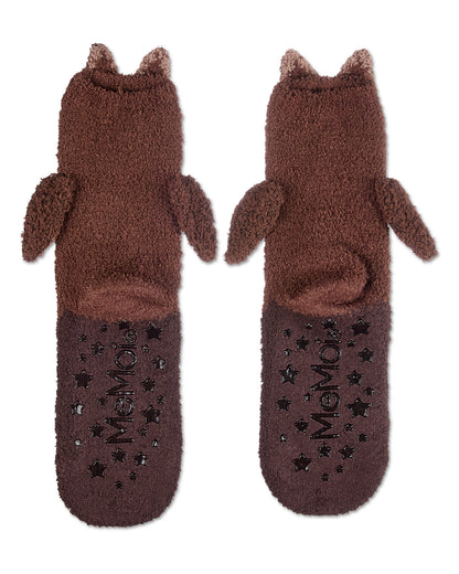 Women's Owl Embellished Plush Crew Socks : Color: Dark Brown
