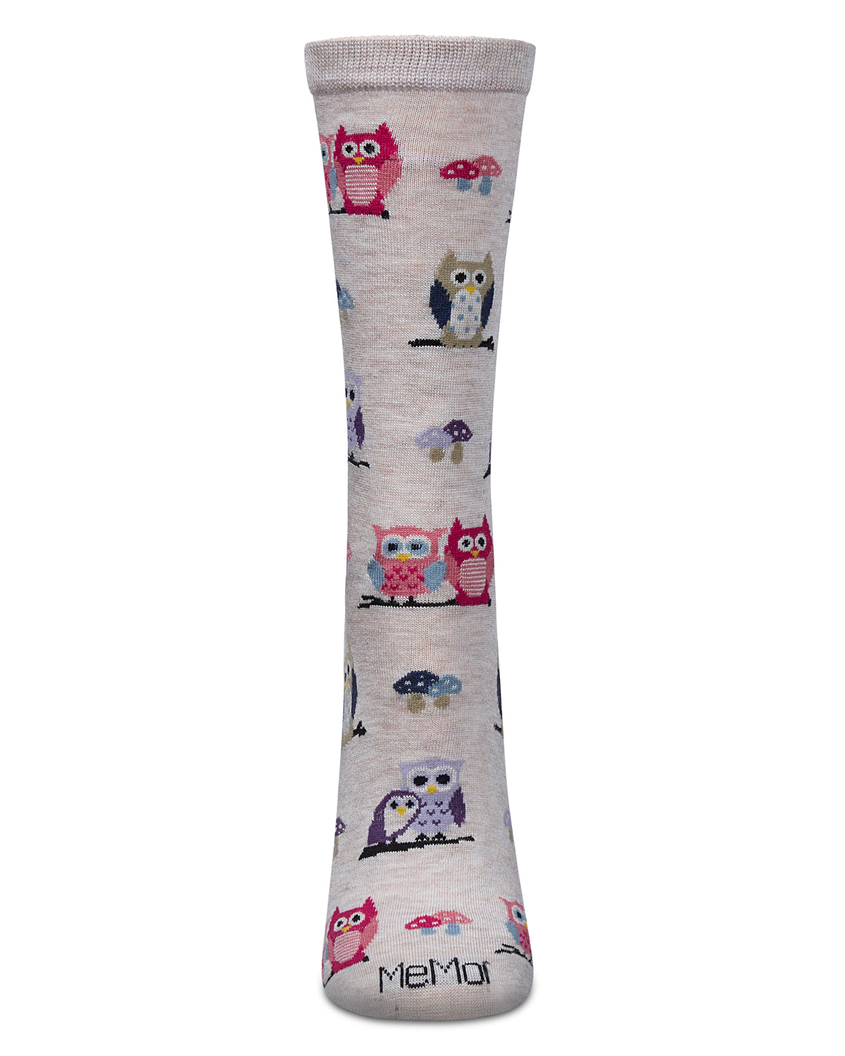 Women's It's Owl Good Rayon From Bamboo Crew Socks : Color: Ivory Heather