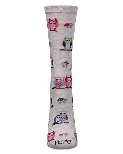 Women's It's Owl Good Rayon From Bamboo Crew Socks : Color: Ivory Heather