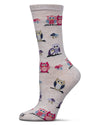 Women's It's Owl Good Rayon From Bamboo Crew Socks : Color: Ivory Heather