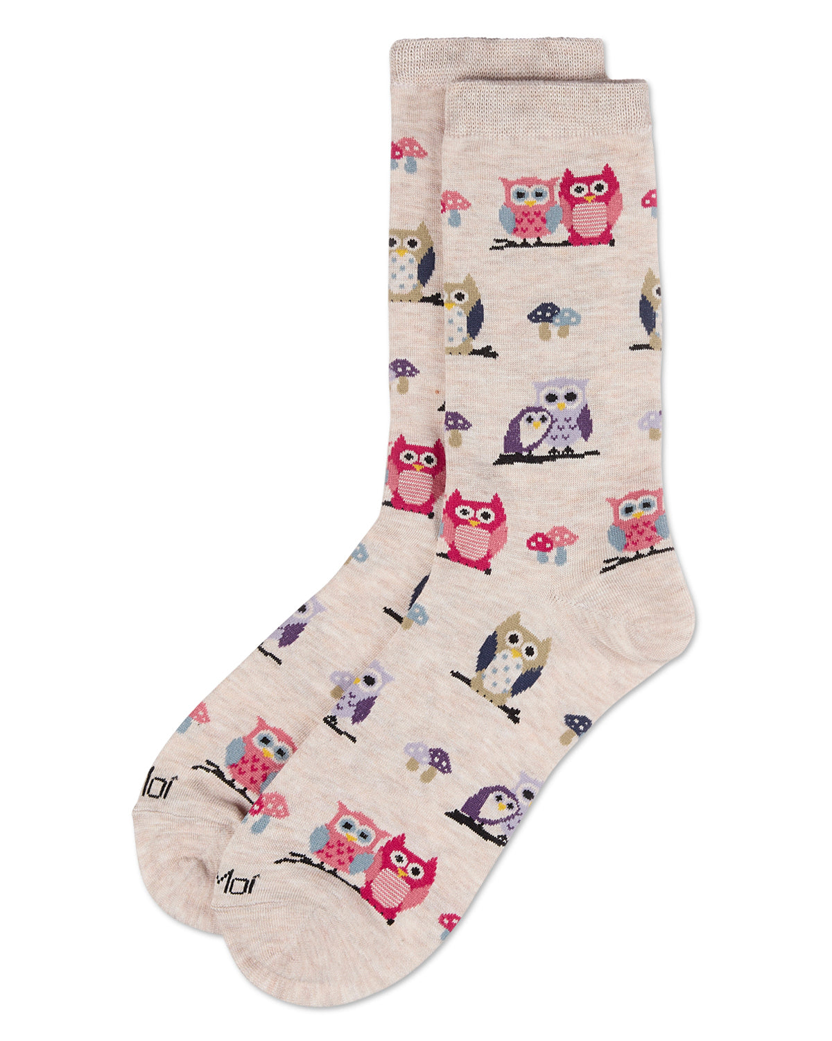 Women's It's Owl Good Rayon From Bamboo Crew Socks : Color: Ivory Heather