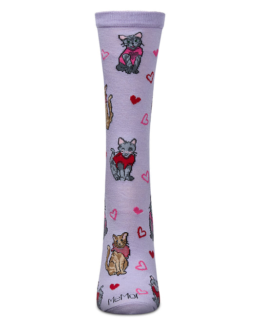 Women's Fur-Ever Hearts Rayon From Bamboo Crew Socks : Color: Lavender