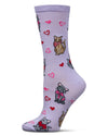 Women's Fur-Ever Hearts Rayon From Bamboo Crew Socks : Color: Lavender