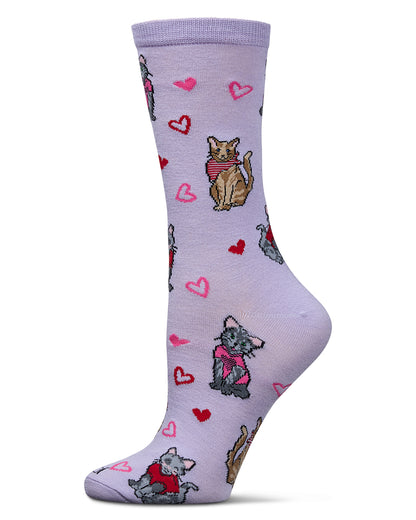 Women's Fur-Ever Hearts Rayon From Bamboo Crew Socks : Color: Lavender